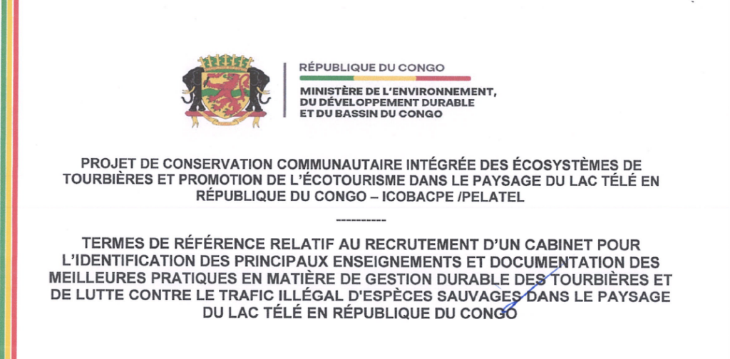 Recrutement d&rsquo;un cabinet pour l&rsquo;identification des principaux enseignements et documentation des meilleures pratiques en matière de gestion durable des tourbières et de lutte contre le trafic illégal d&rsquo;espèces sauvage dans le paysage du lac Télé en République du Congo