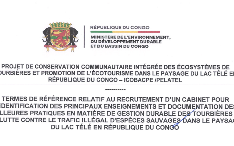 Recrutement d&rsquo;un cabinet pour l&rsquo;identification des principaux enseignements et documentation des meilleures pratiques en matière de gestion durable des tourbières et de lutte contre le trafic illégal d&rsquo;espèces sauvage dans le paysage du lac Télé en République du Congo