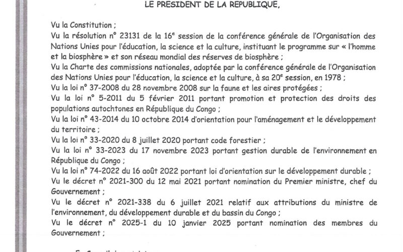 Comité National l&rsquo;homme et la biosphère (MAB) : Décret portant création, attributions, organisation et fonctionnement